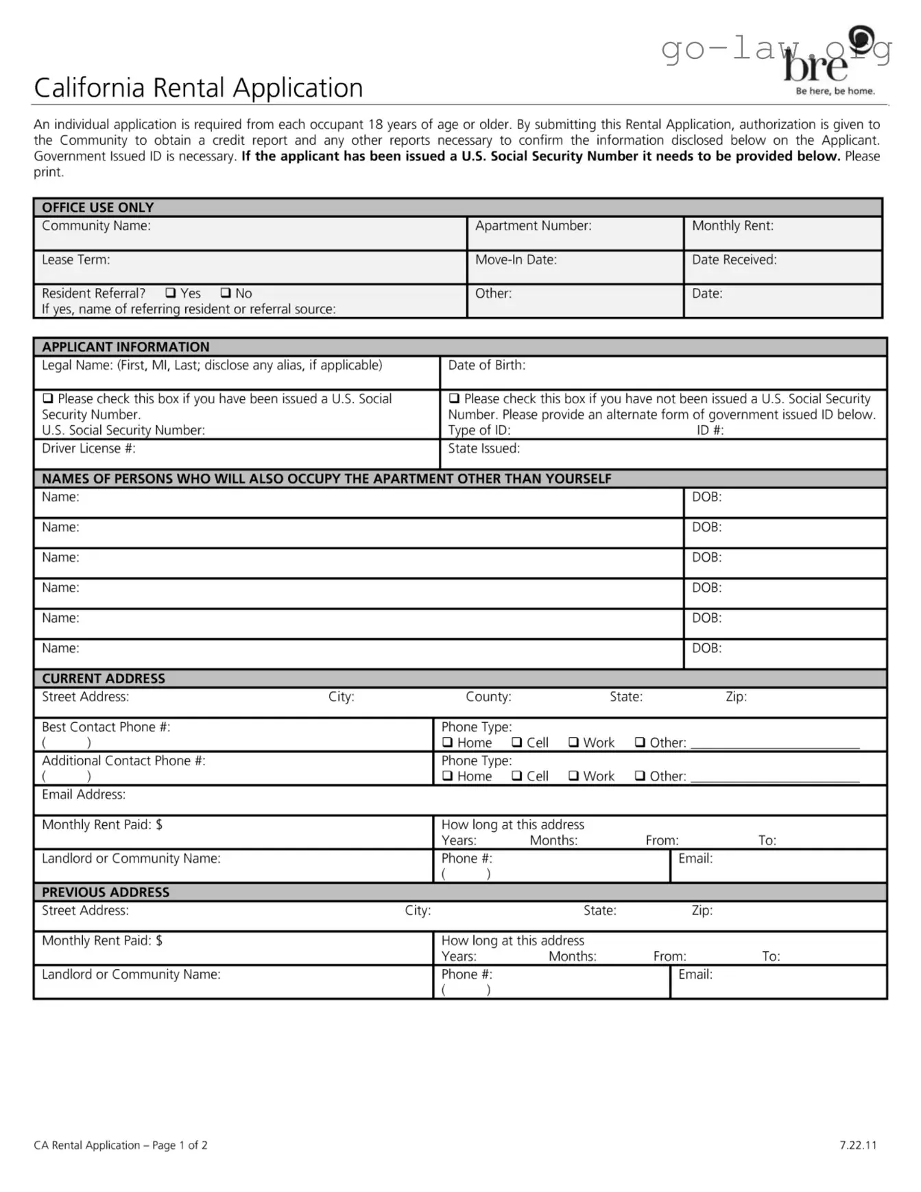 Download California Rental Application Form in PDF