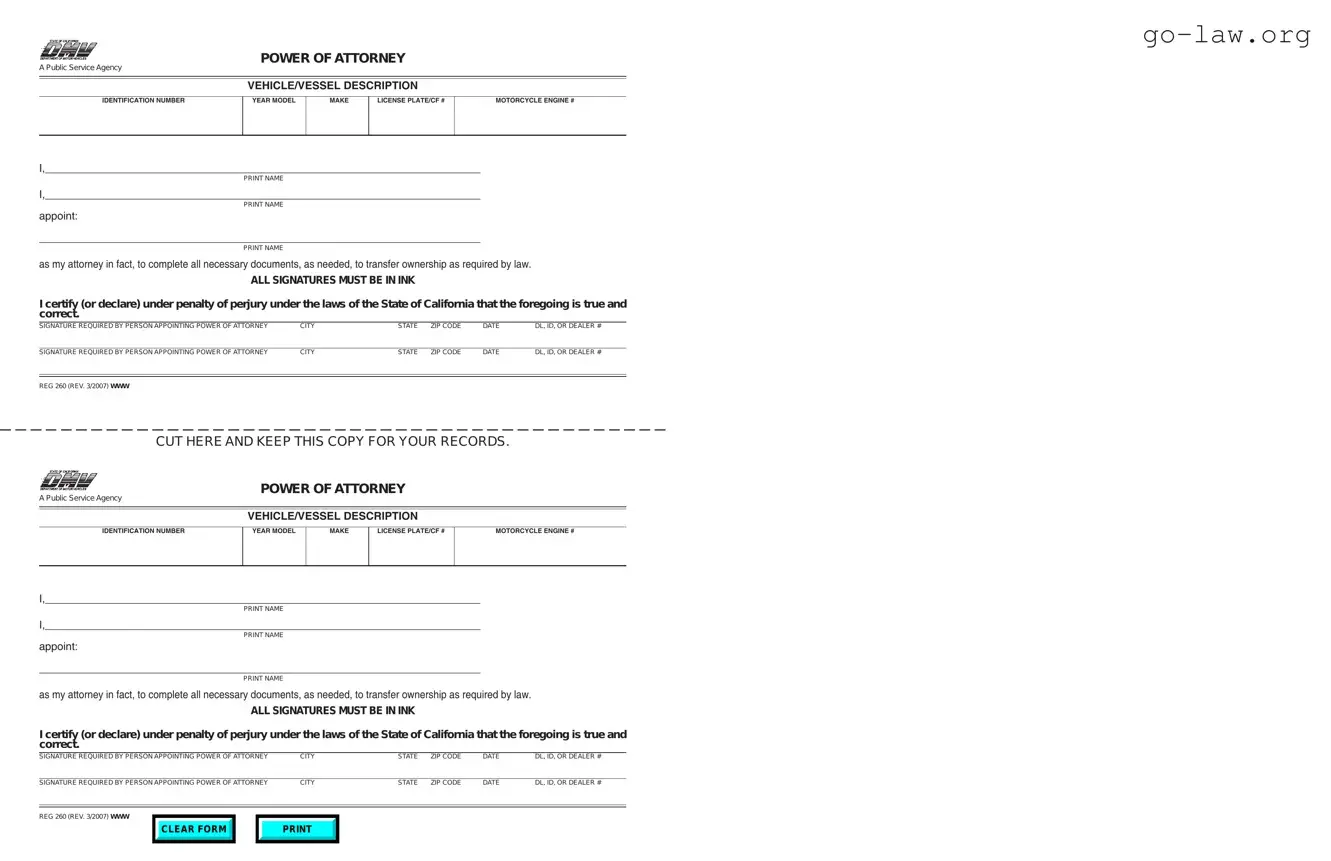 Download Vehicle POA REG 260 Form in PDF