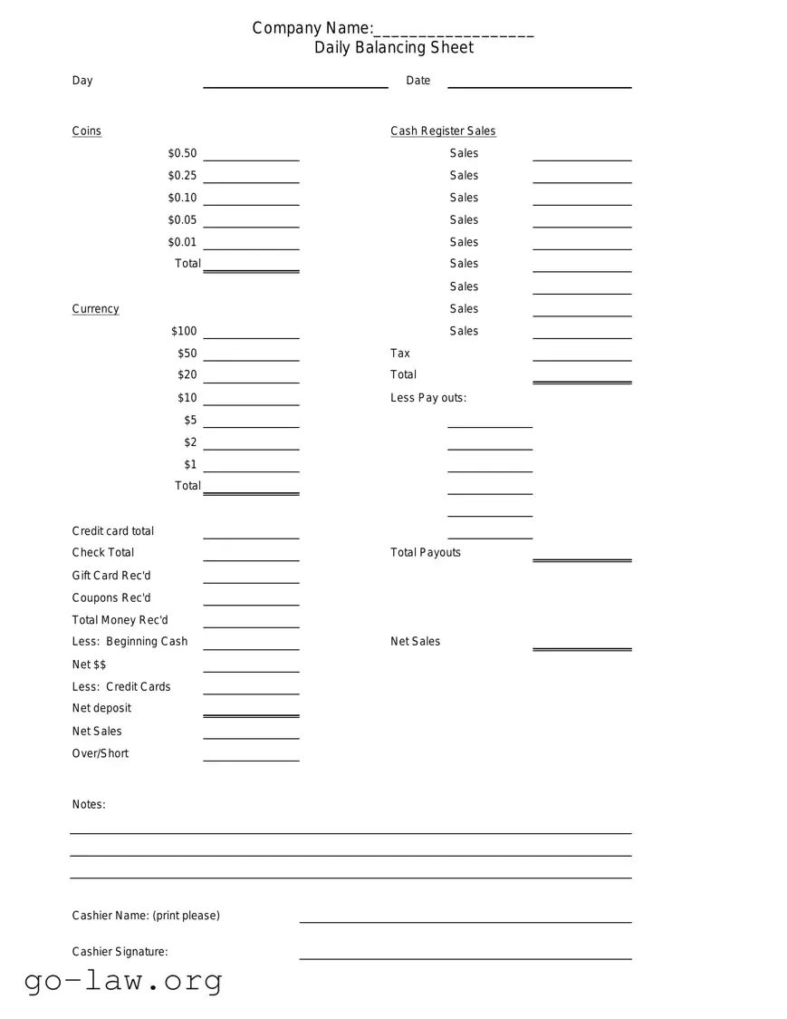 Download Cash Drawer Count Sheet Form in PDF