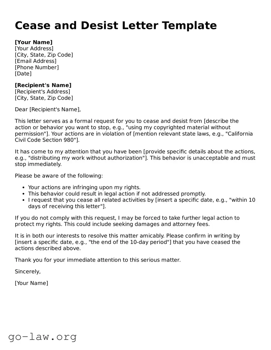 Blank Cease and Desist Letter Template