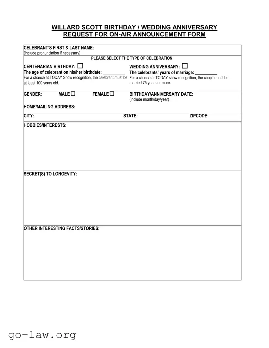 Download 100Th Birthday Form in PDF