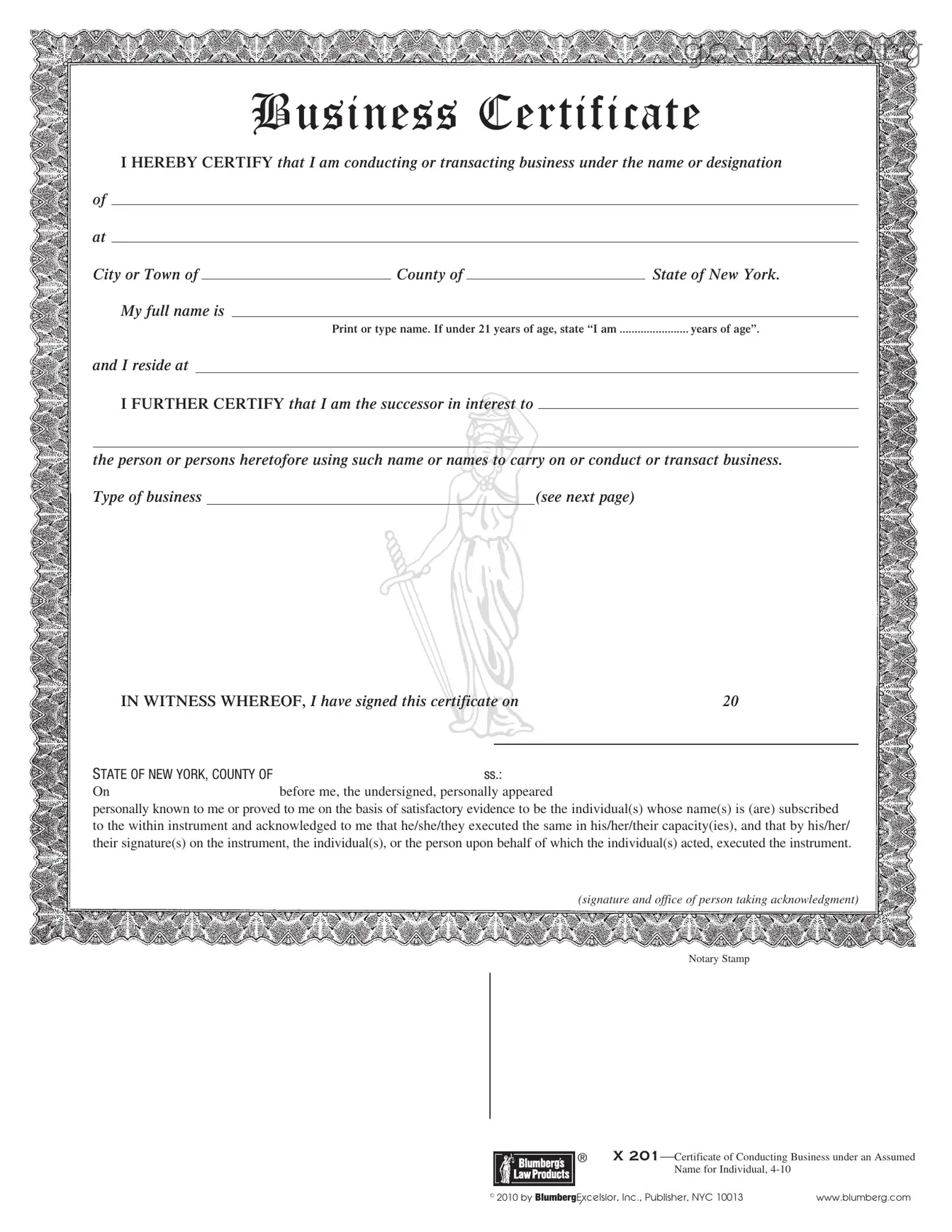 Download Business Certificate Form in PDF