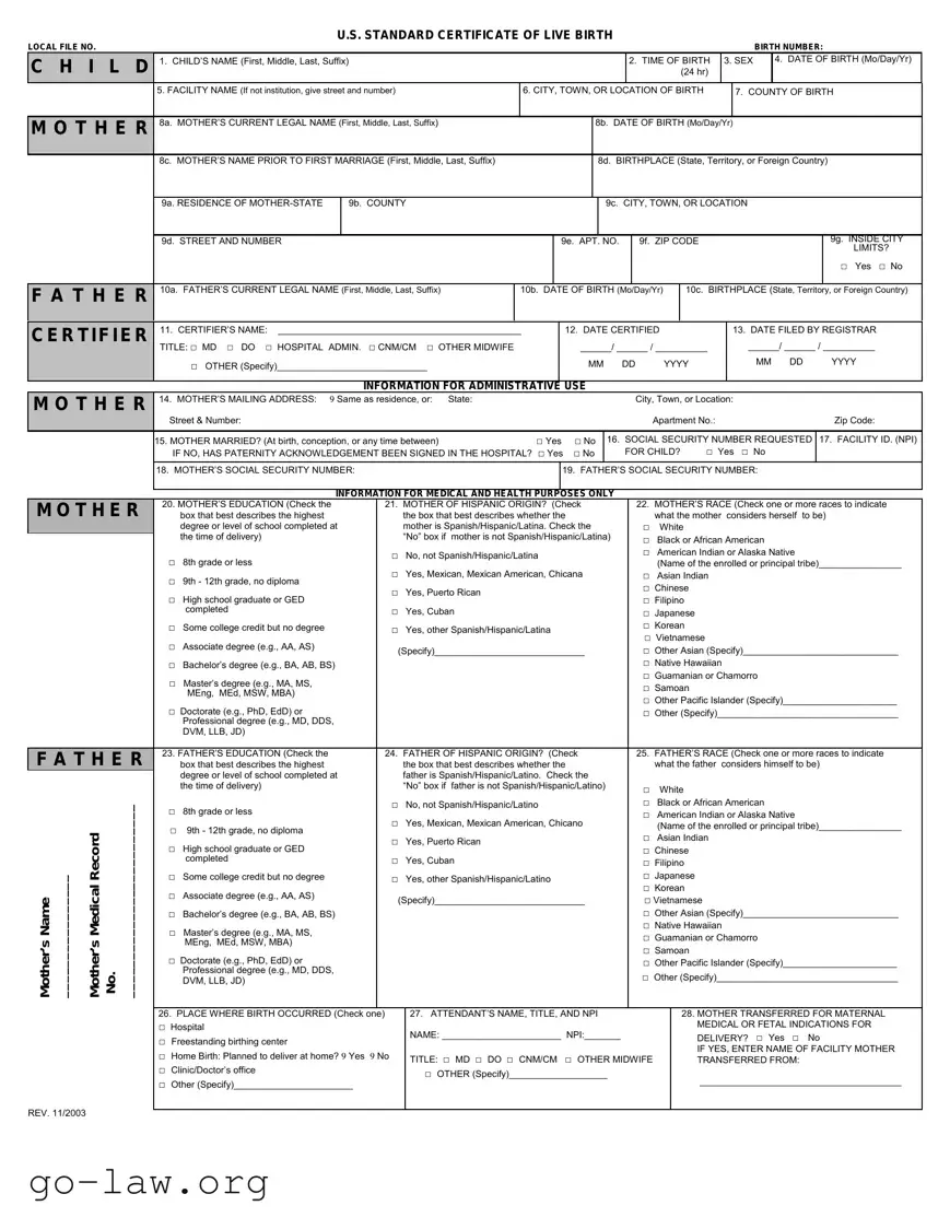 Download CDC U.S. Standard Certificate of Live Birth Form in PDF