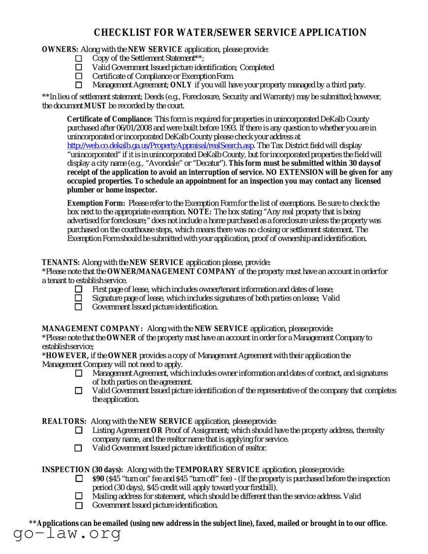 Download Dekalb County Water Application Form in PDF