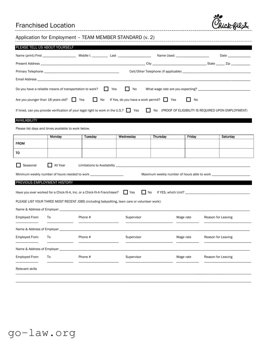 Download Chick Fil A Job Application Form in PDF