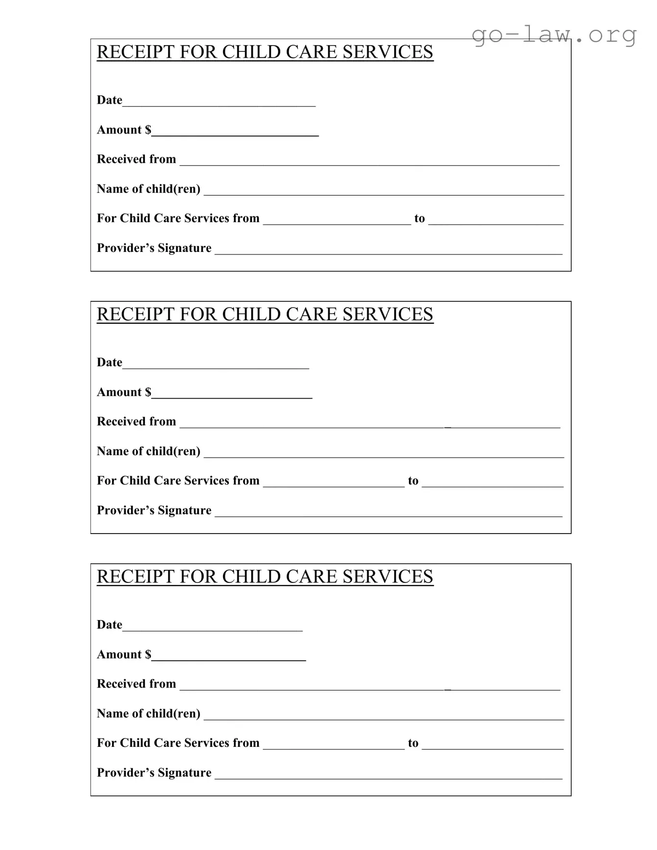 Download Childcare Receipt Form in PDF