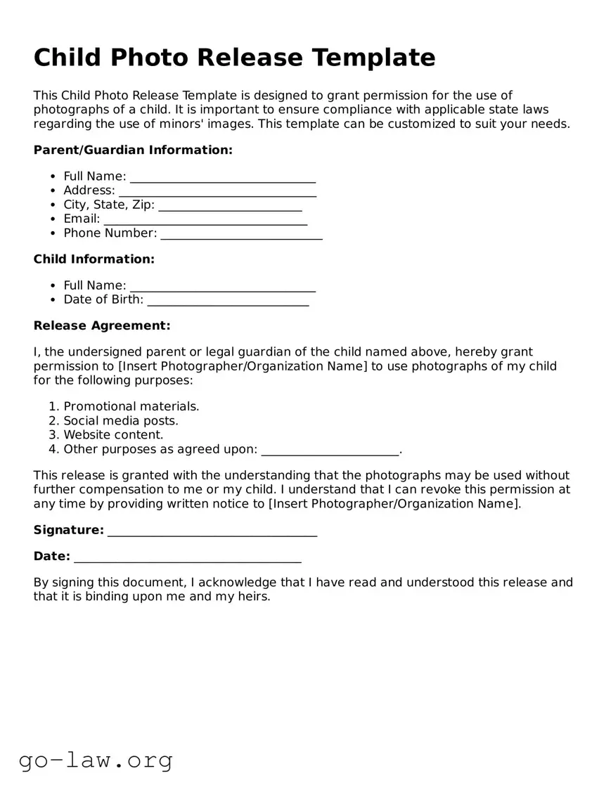 Blank Child Photo Release Template