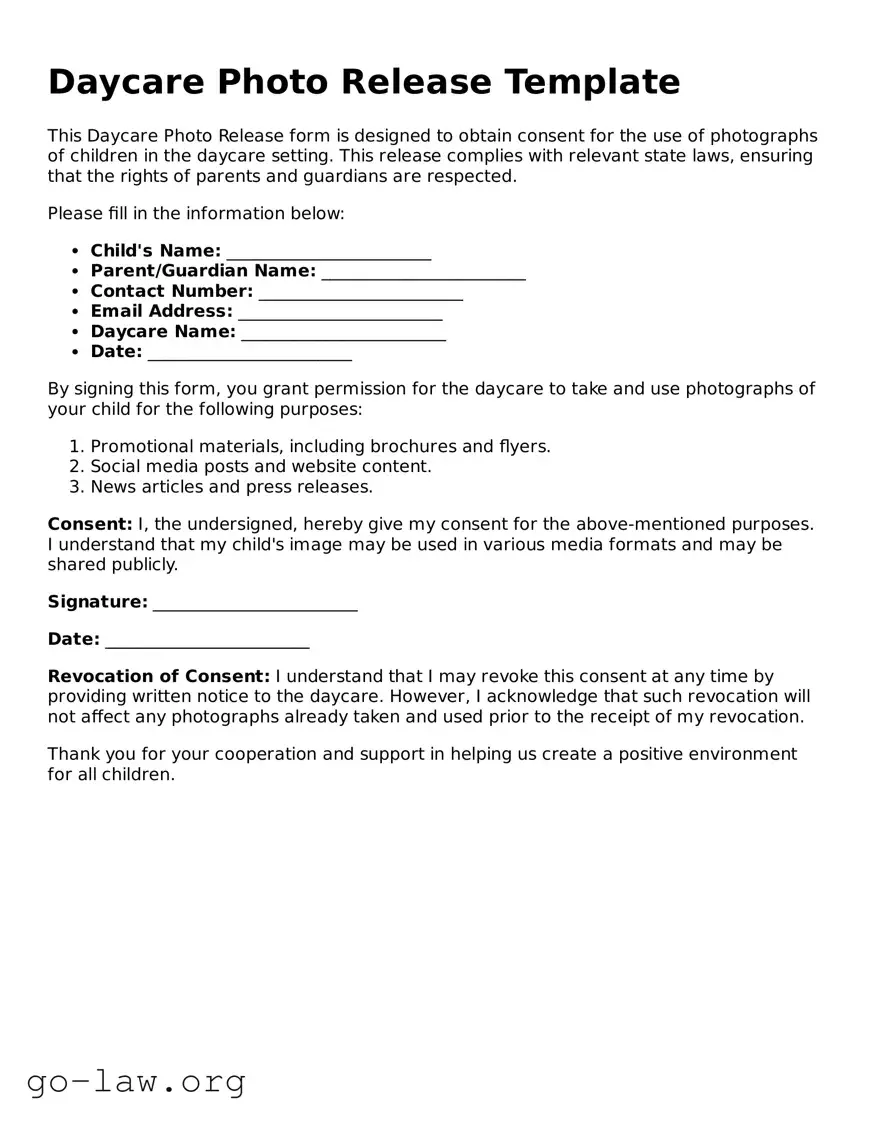 Blank Daycare Photo Release Template