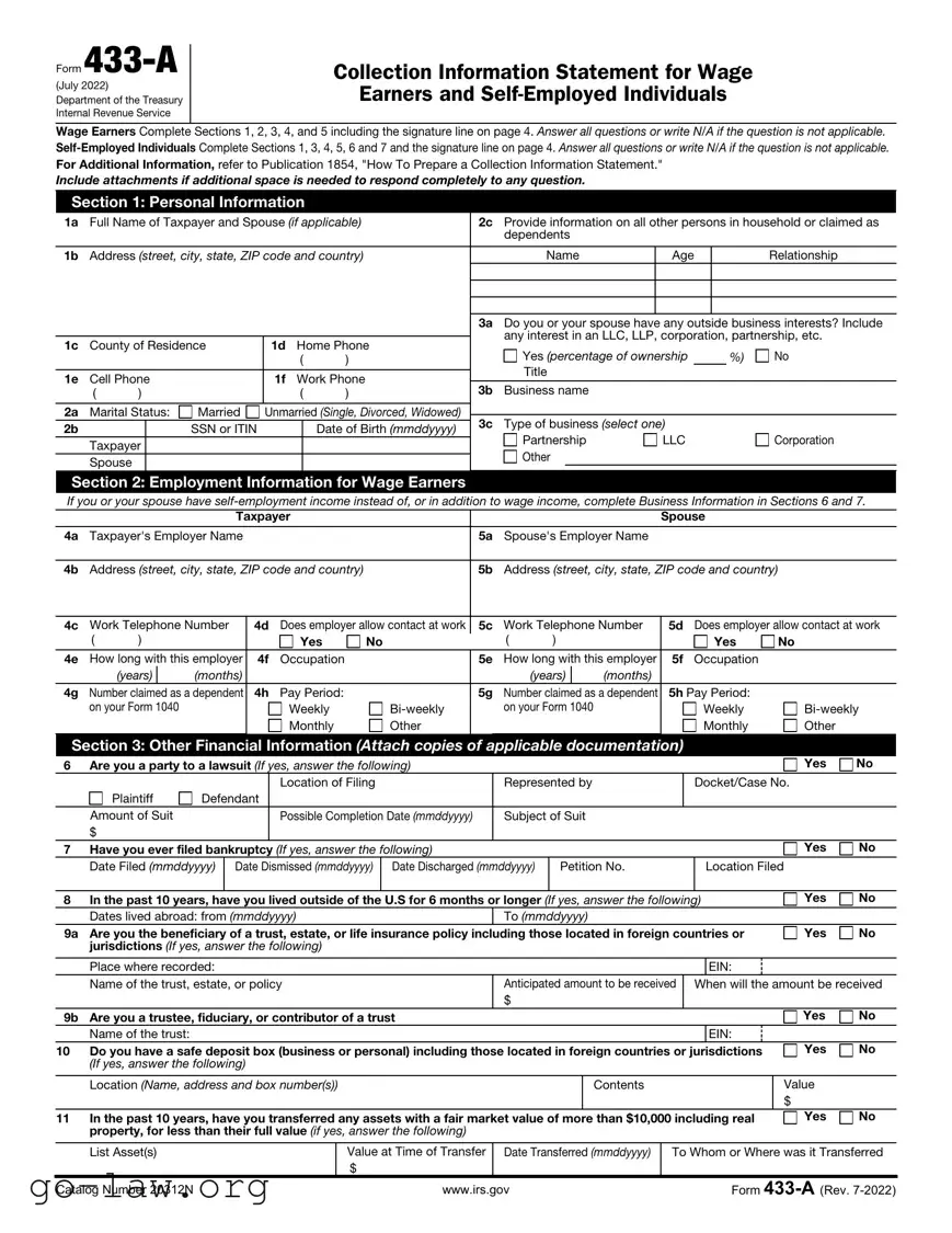 Download IRS 433-A Form in PDF