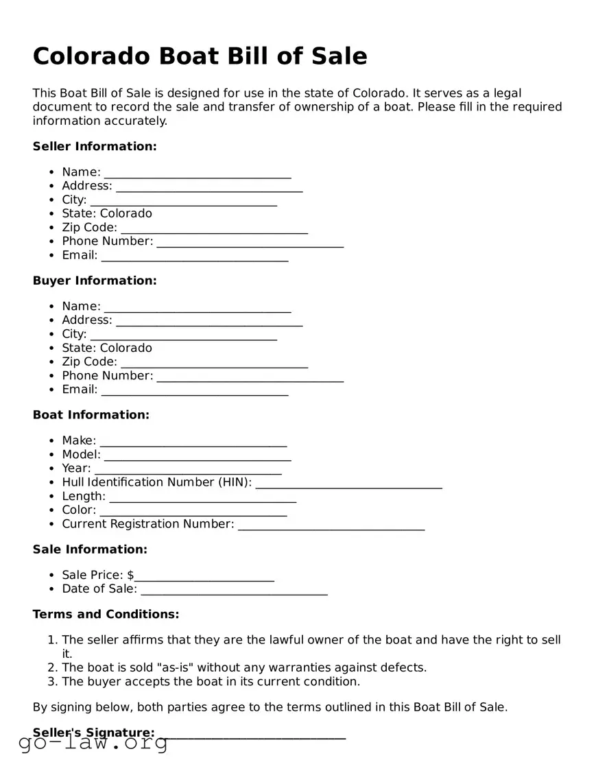 Fillable Colorado Boat Bill of Sale Form