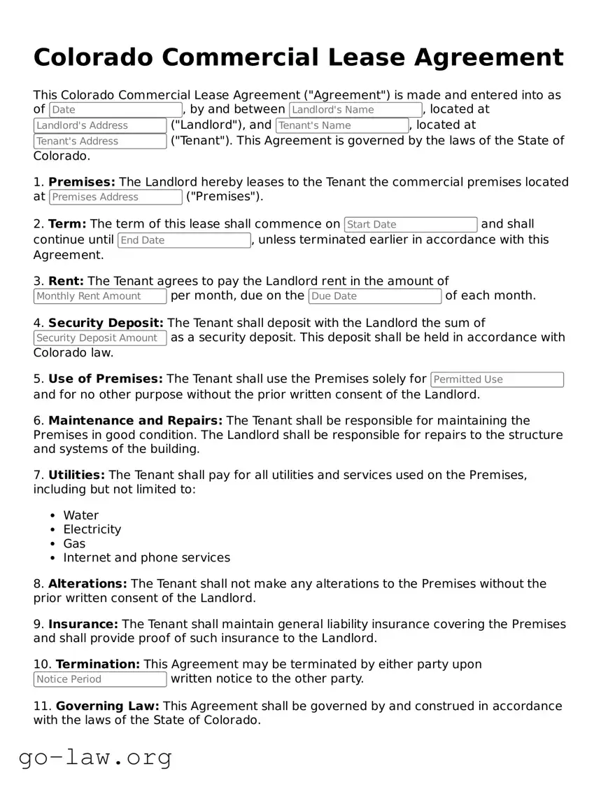 Fillable Colorado Commercial Lease Agreement Form