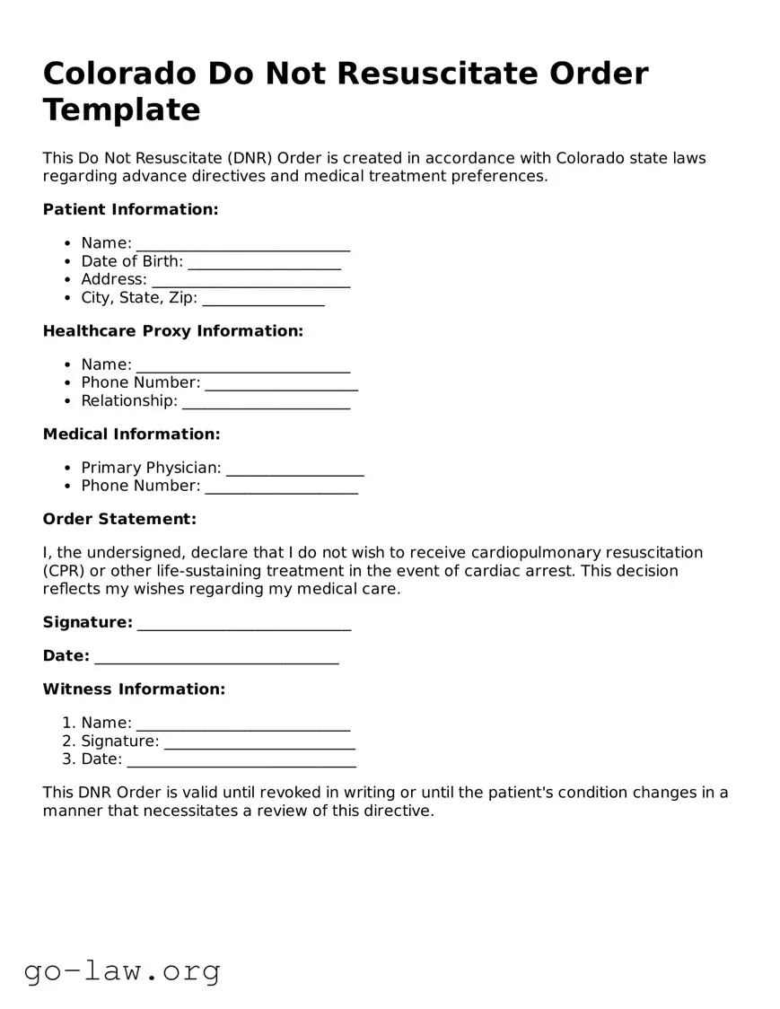 Fillable Colorado Do Not Resuscitate Order Form