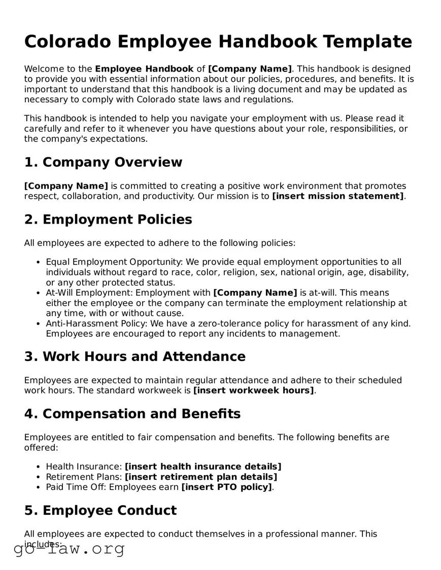 Fillable Colorado Employee Handbook Form