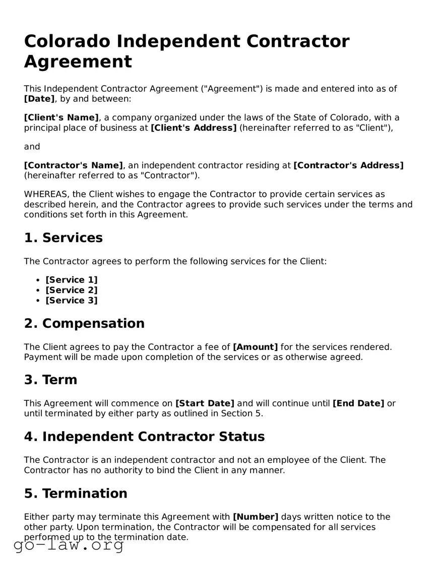 Fillable Colorado Independent Contractor Agreement Form