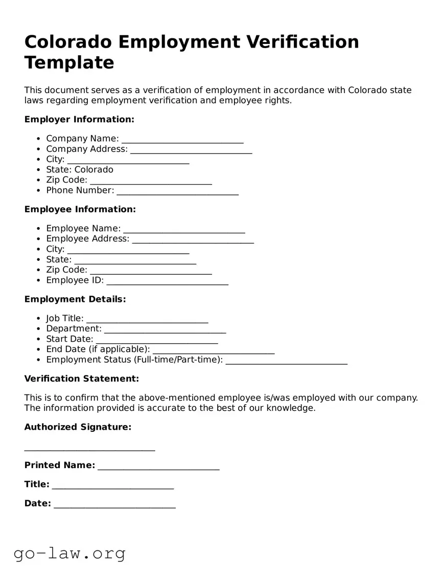 Fillable Colorado Employment Verification Form