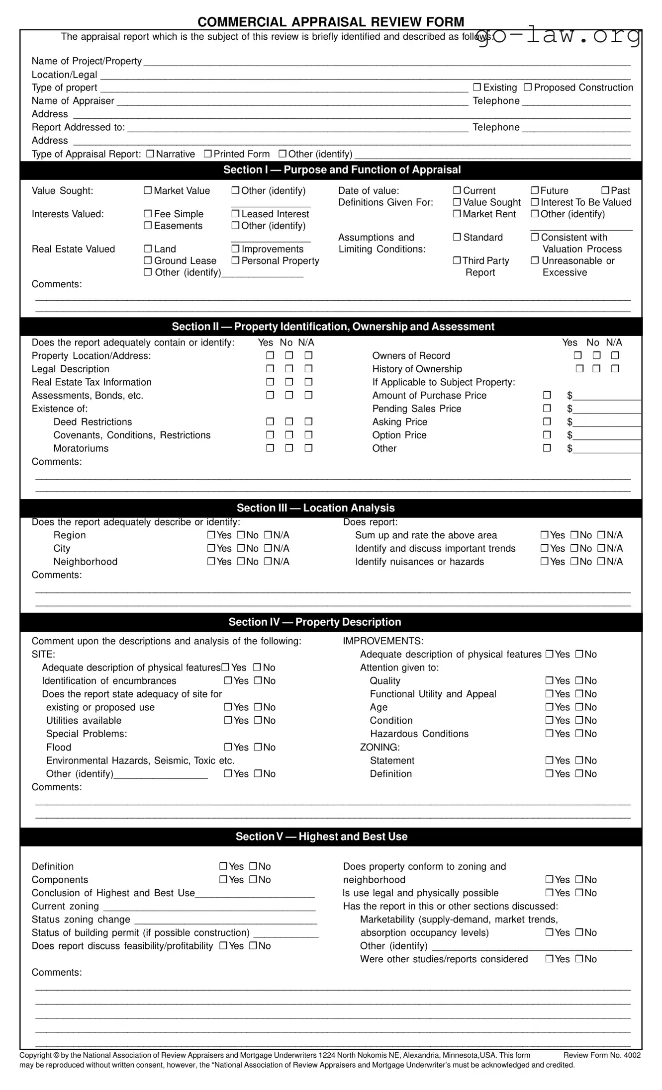 Download Review Commercial Appraisal Form in PDF
