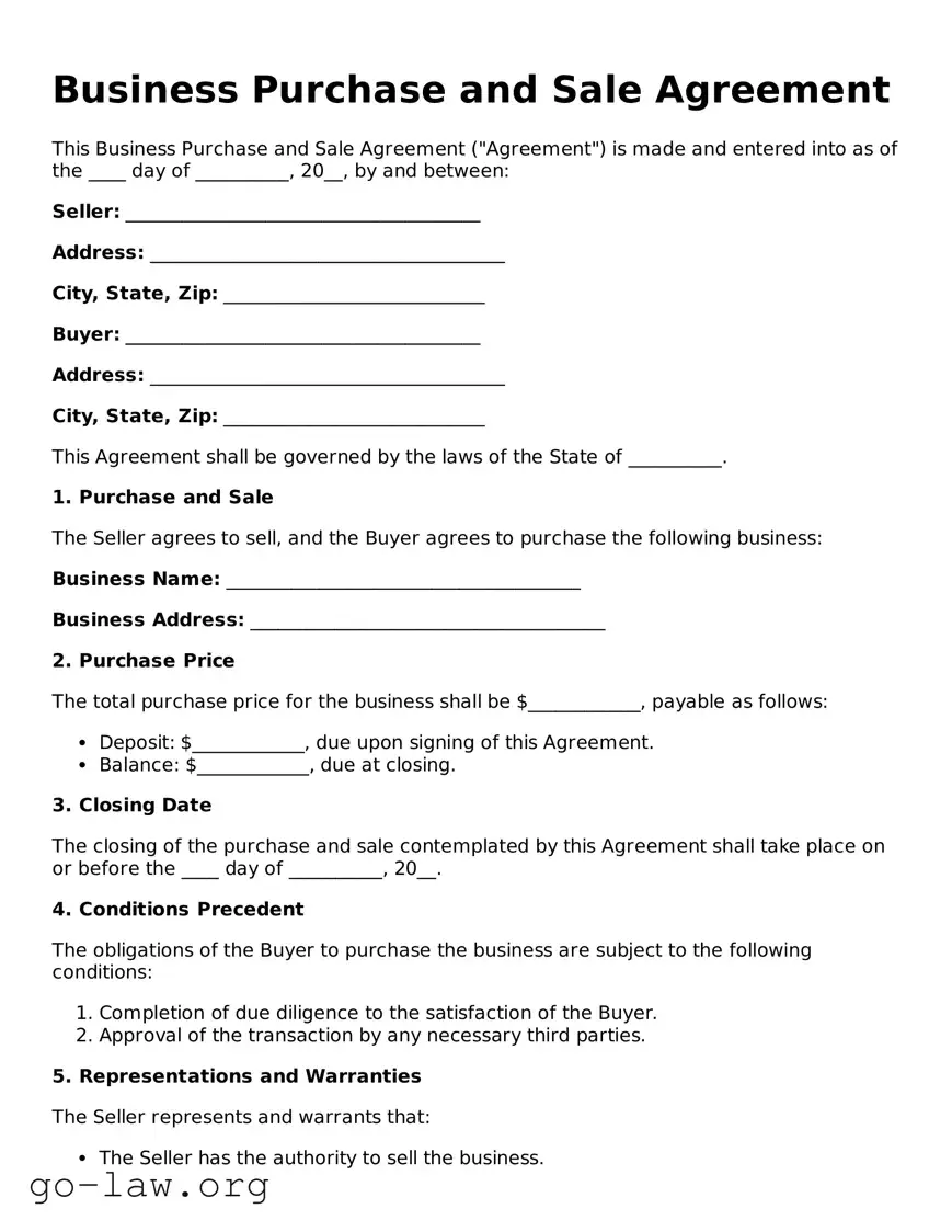 Blank Business Purchase and Sale Agreement Template