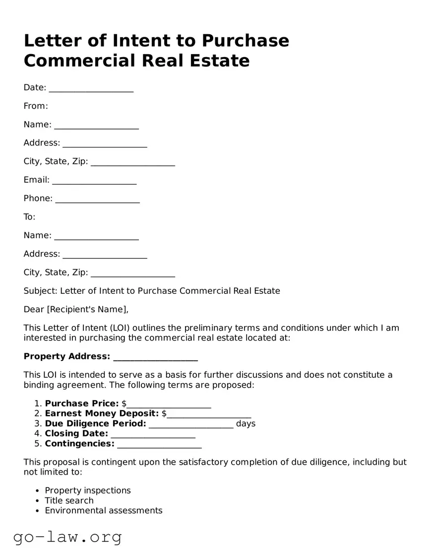 Blank Letter of Intent to Purchase Commercial Real Estate Template