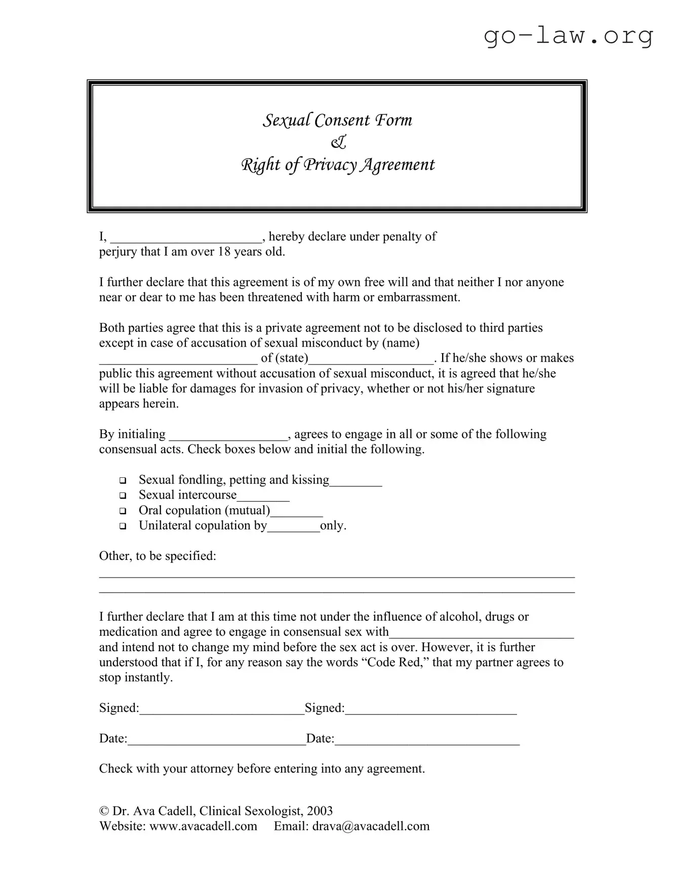 Download Sex Contract Form in PDF