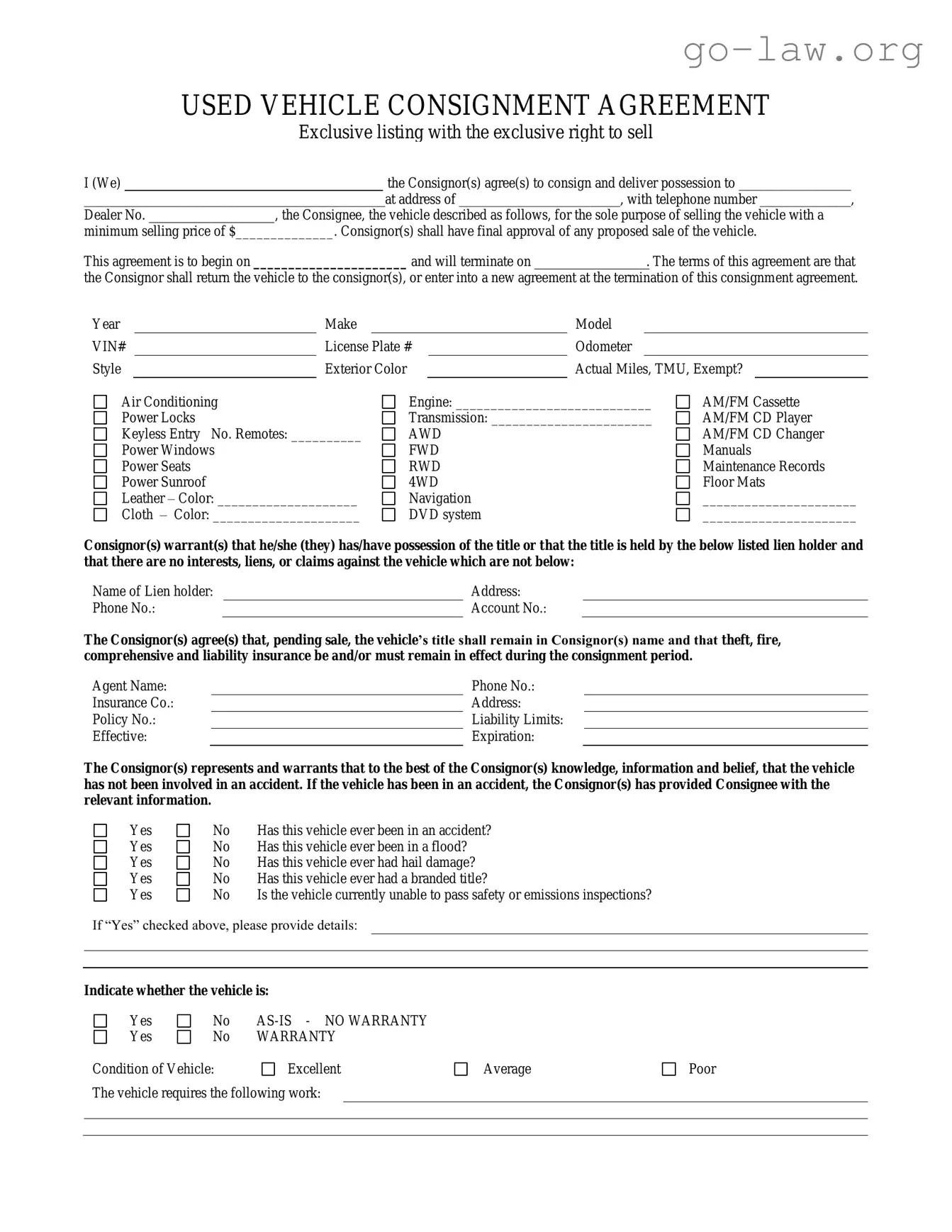 Download Car Consignment Form in PDF