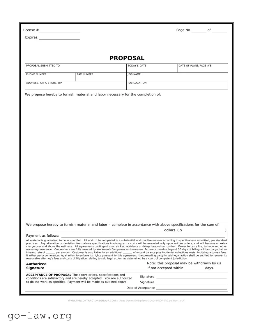 Download Construction proposal form Form in PDF
