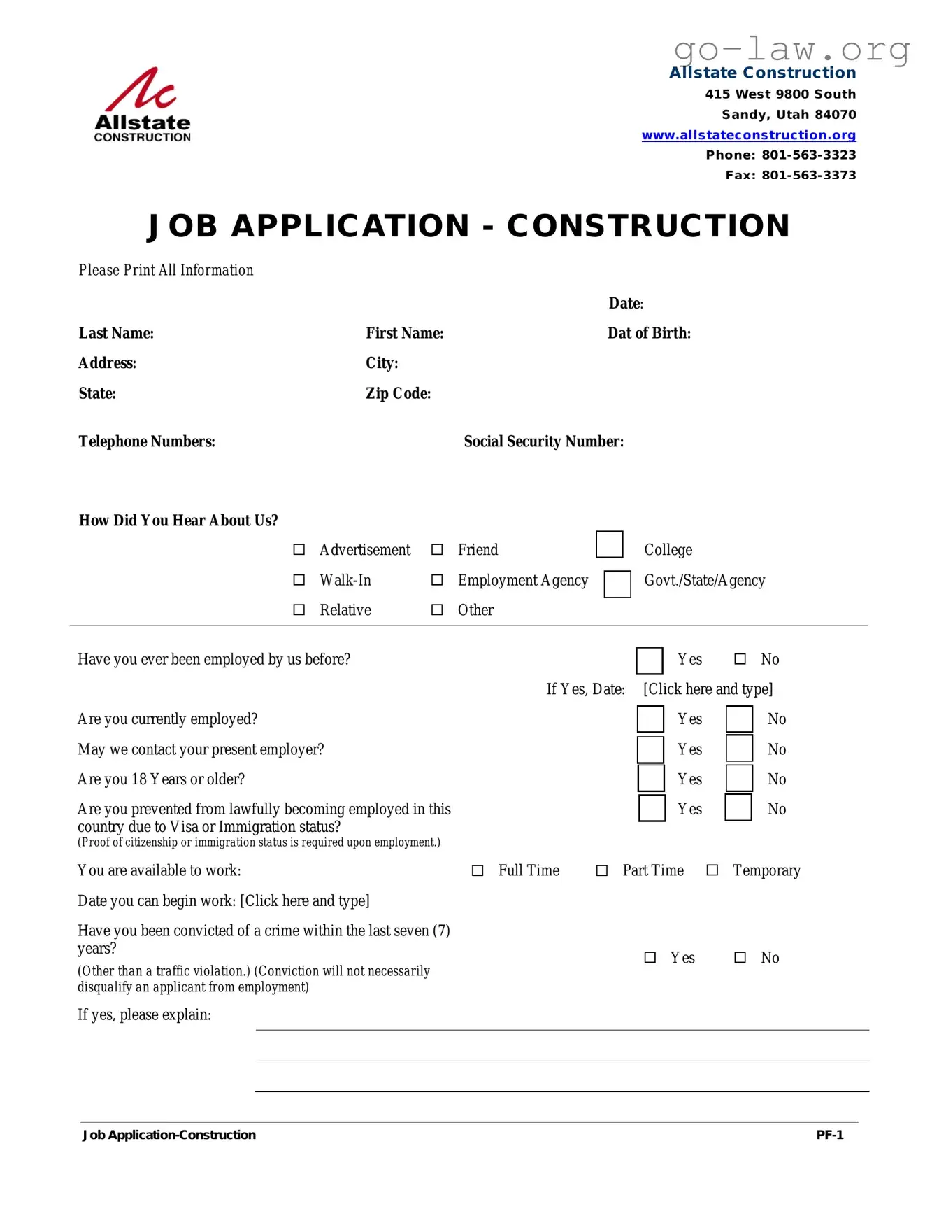 Download Construction Application Form in PDF