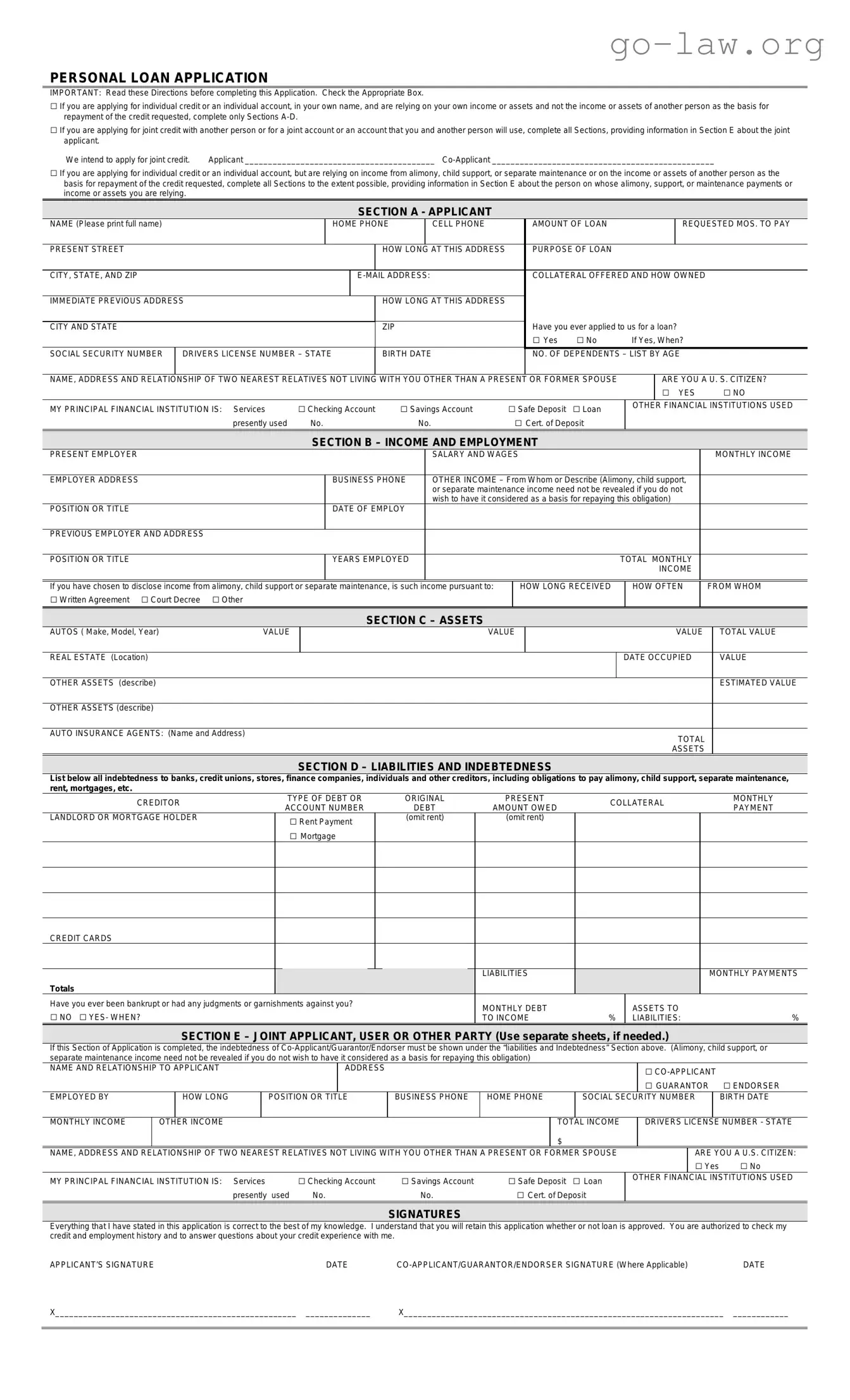 Download Personal Loan Application Form in PDF