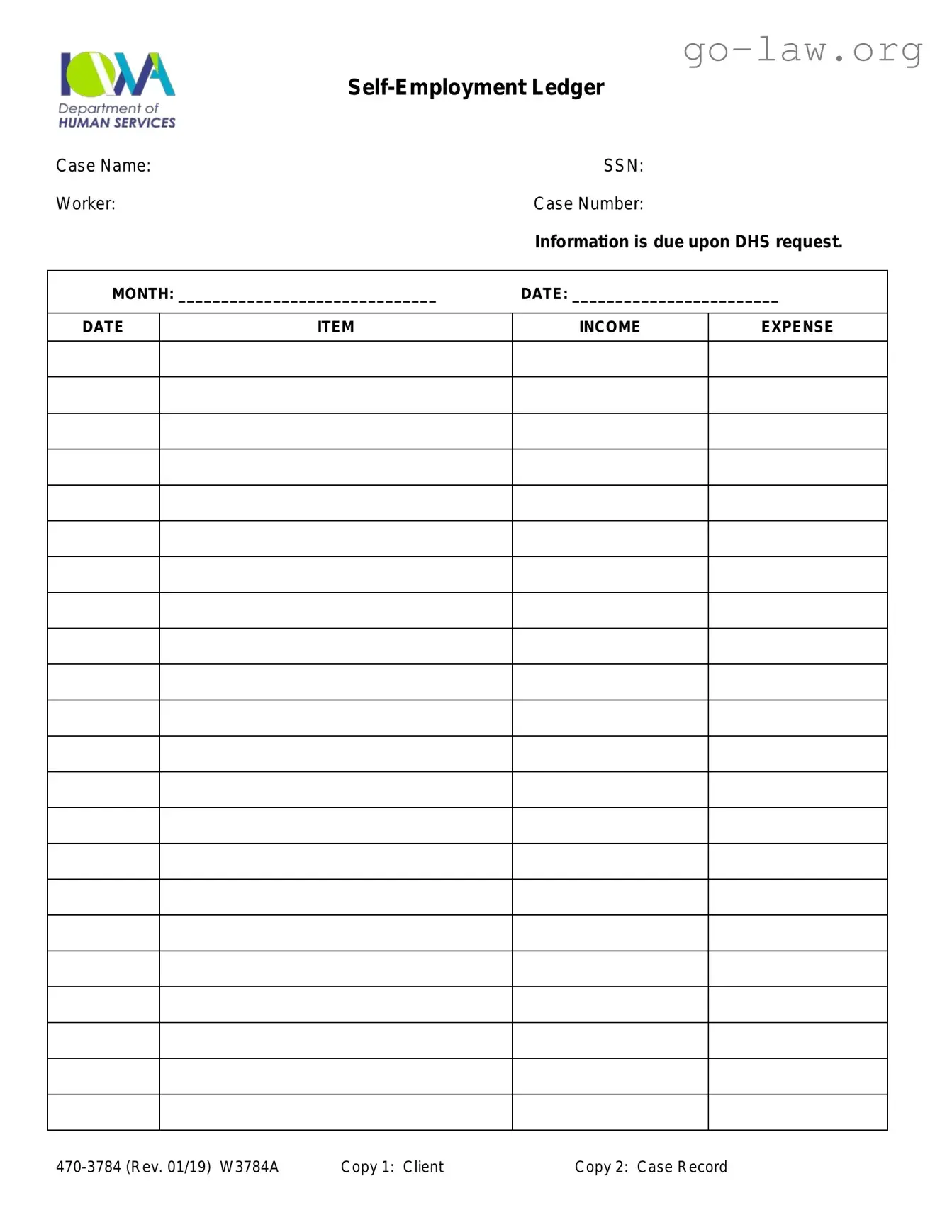 Download Self Employment Ledger Form in PDF
