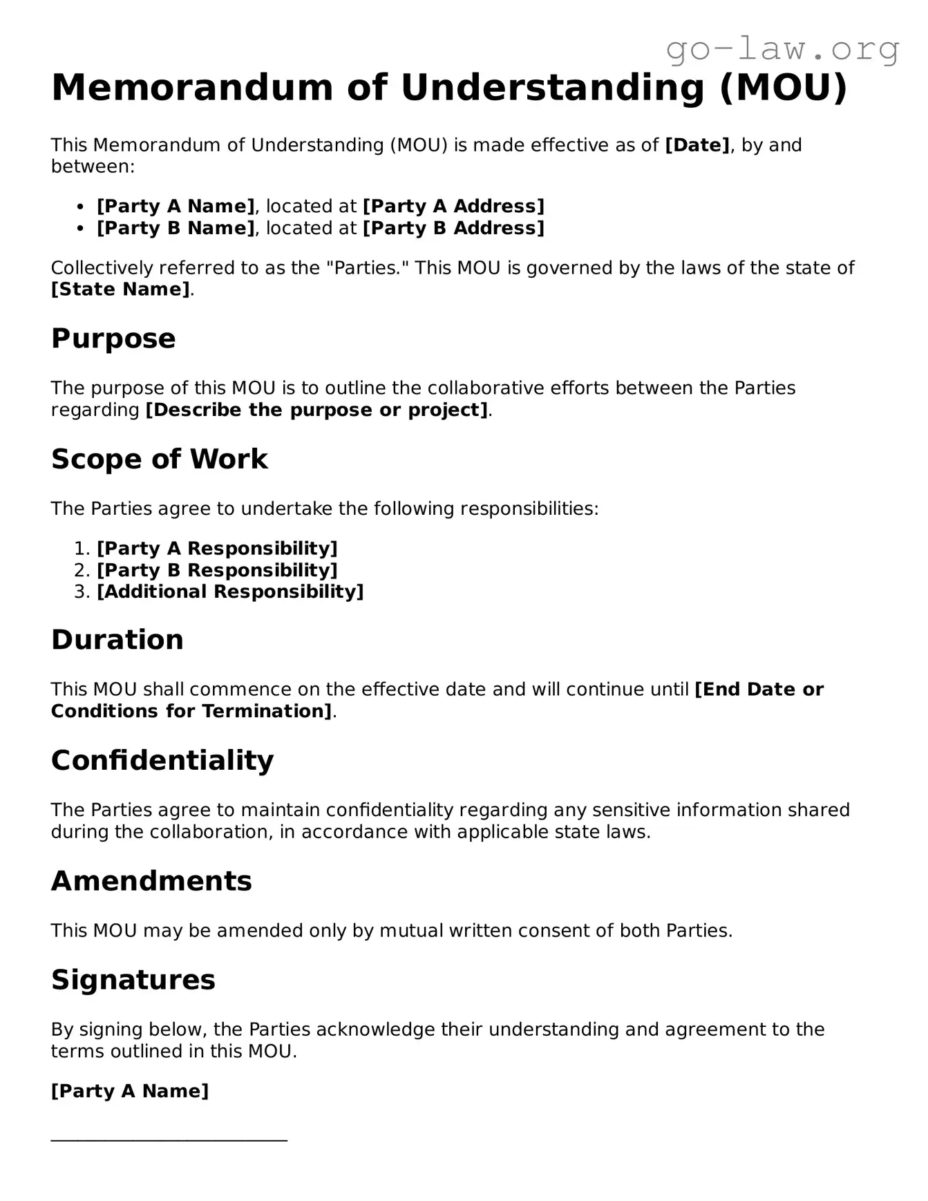 Blank Memorandum of Understanding Template