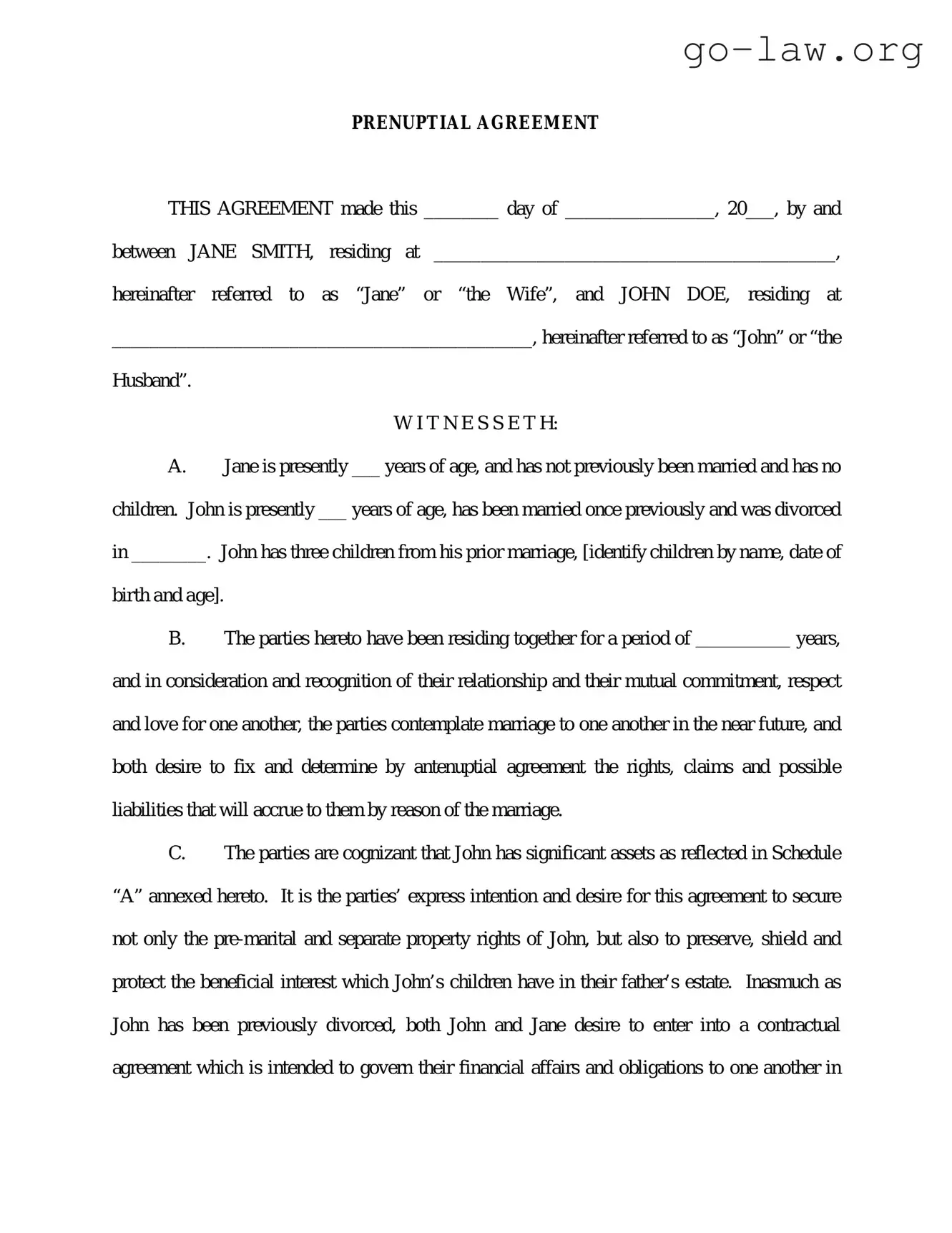 Download Prenuptial Agreement Form in PDF