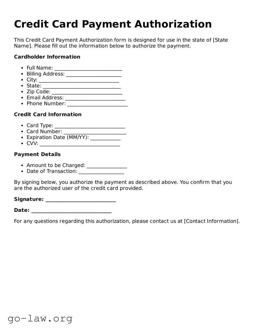 Blank Credit Card Payment Authorization Template