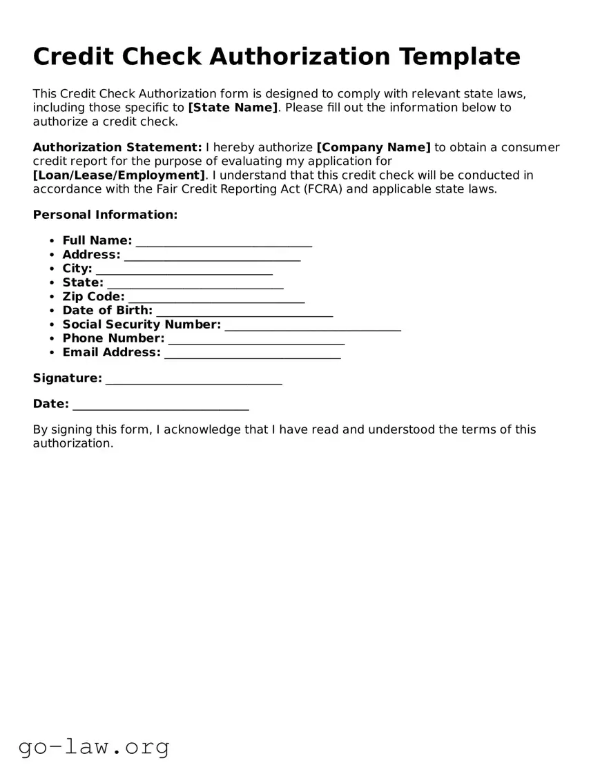 Blank Credit Check Authorization Template