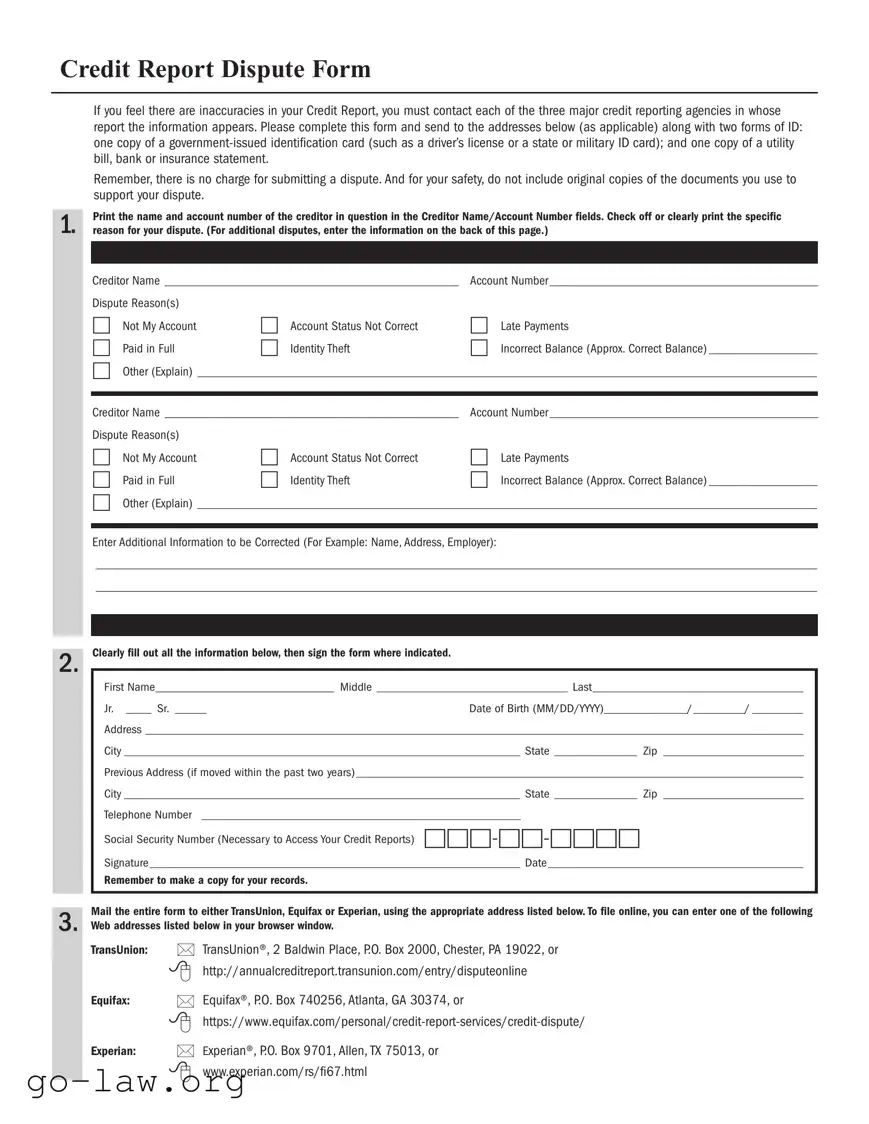 Download Credit Report Dispute Form in PDF