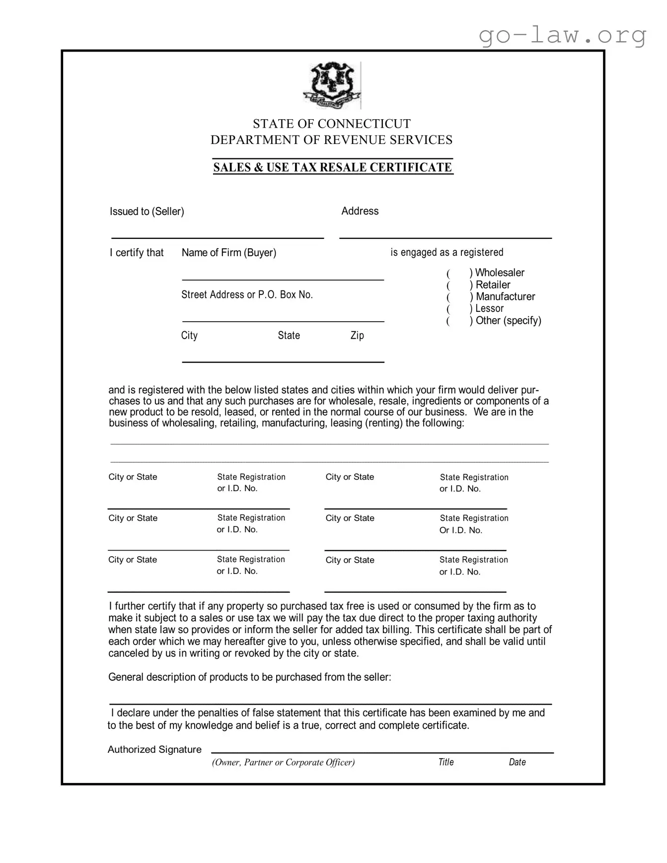 Download Ct Resale Certificate Form in PDF