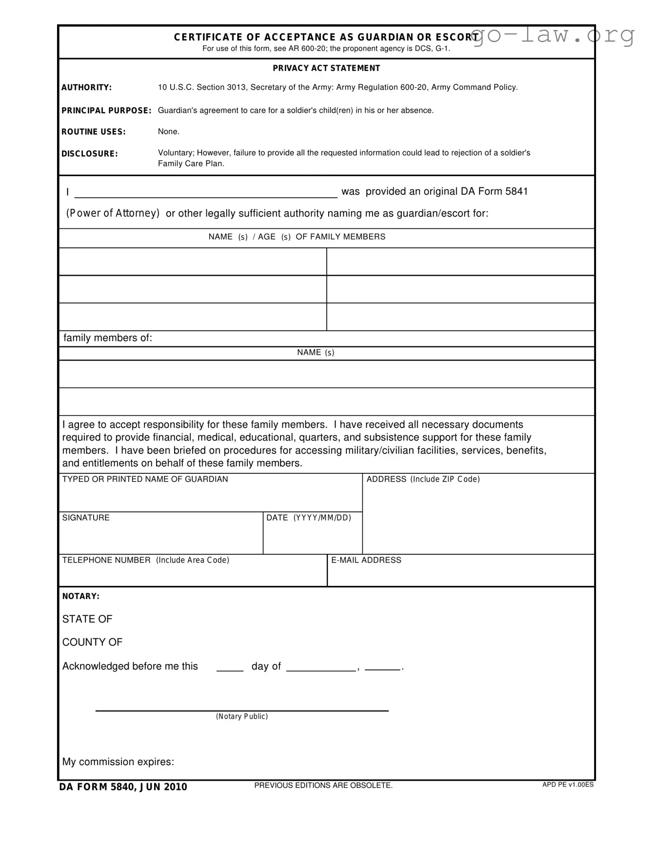 Download Da 5840 Form in PDF