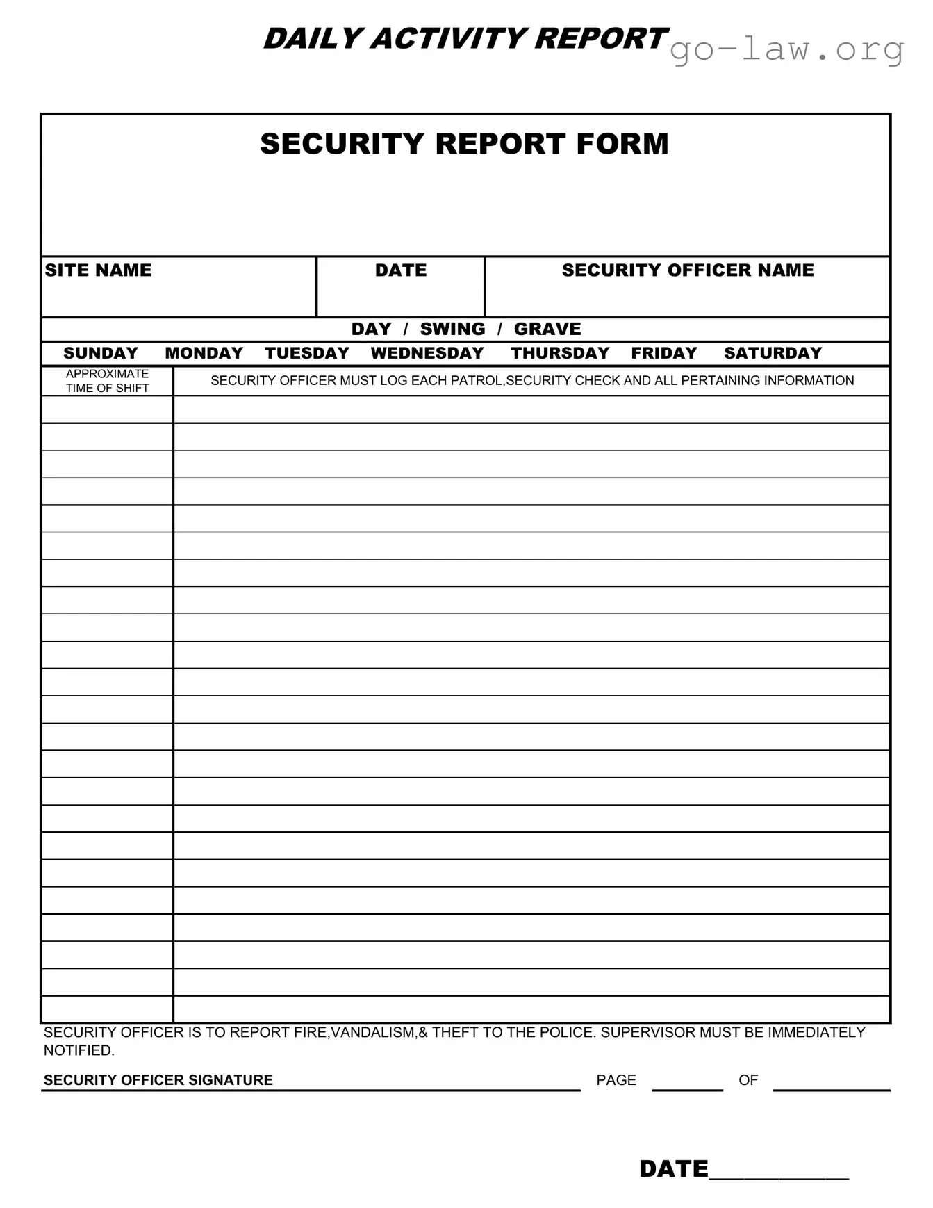 Download Security Guard Daily Report Sample Form in PDF