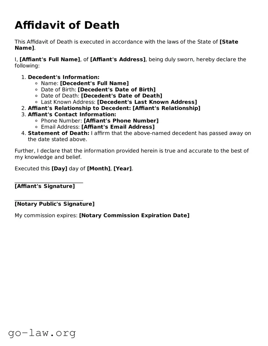 Blank Affidavit of Death Template