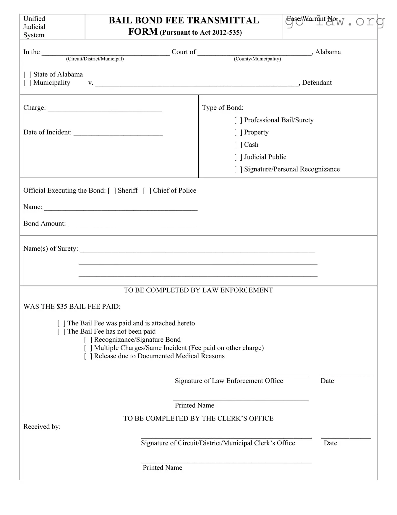 Download Bond Release Alabama Form in PDF