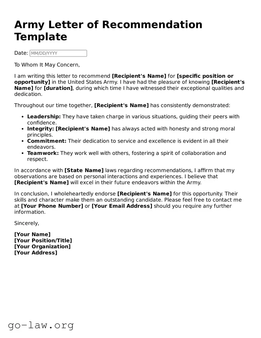 Blank Army Letter of Recommendation Template