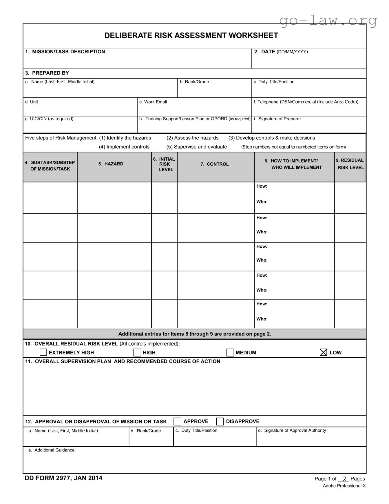 Download Army Risk Form in PDF