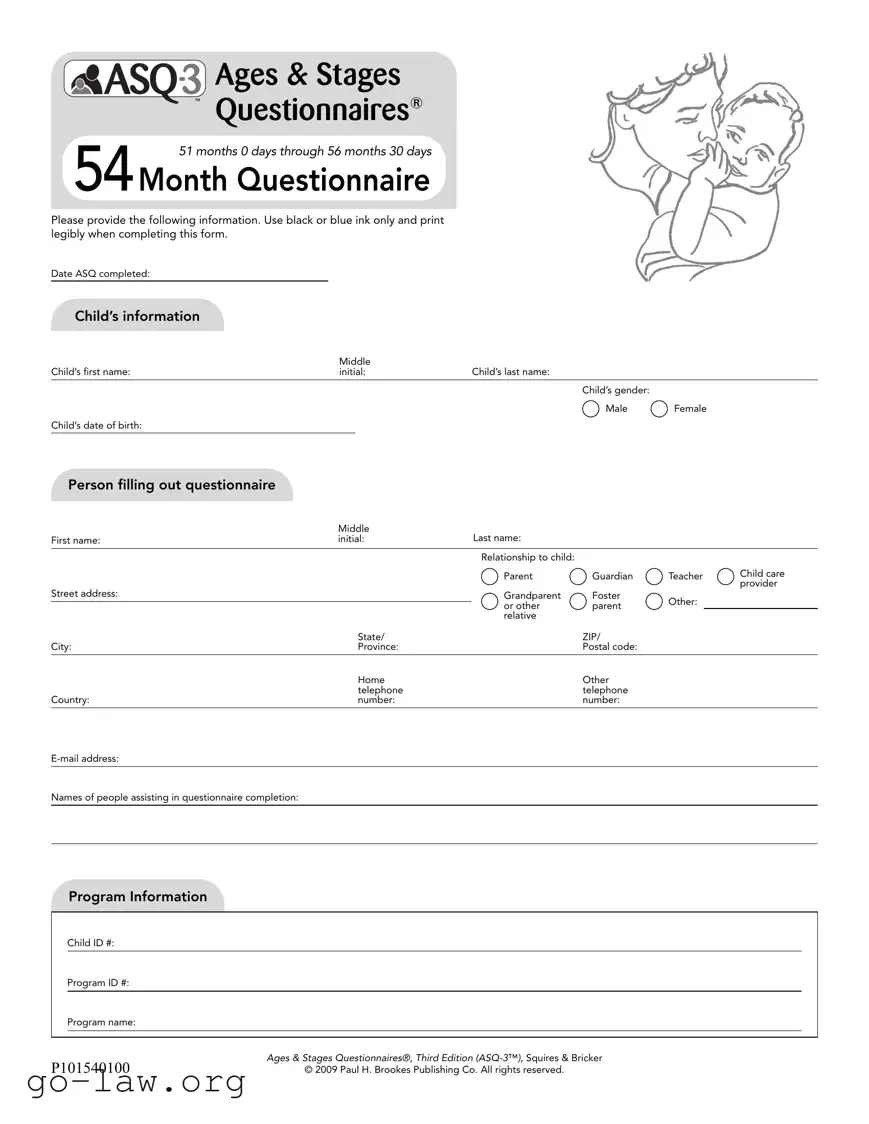 Download Asq 54 Month Questionnaire Form in PDF