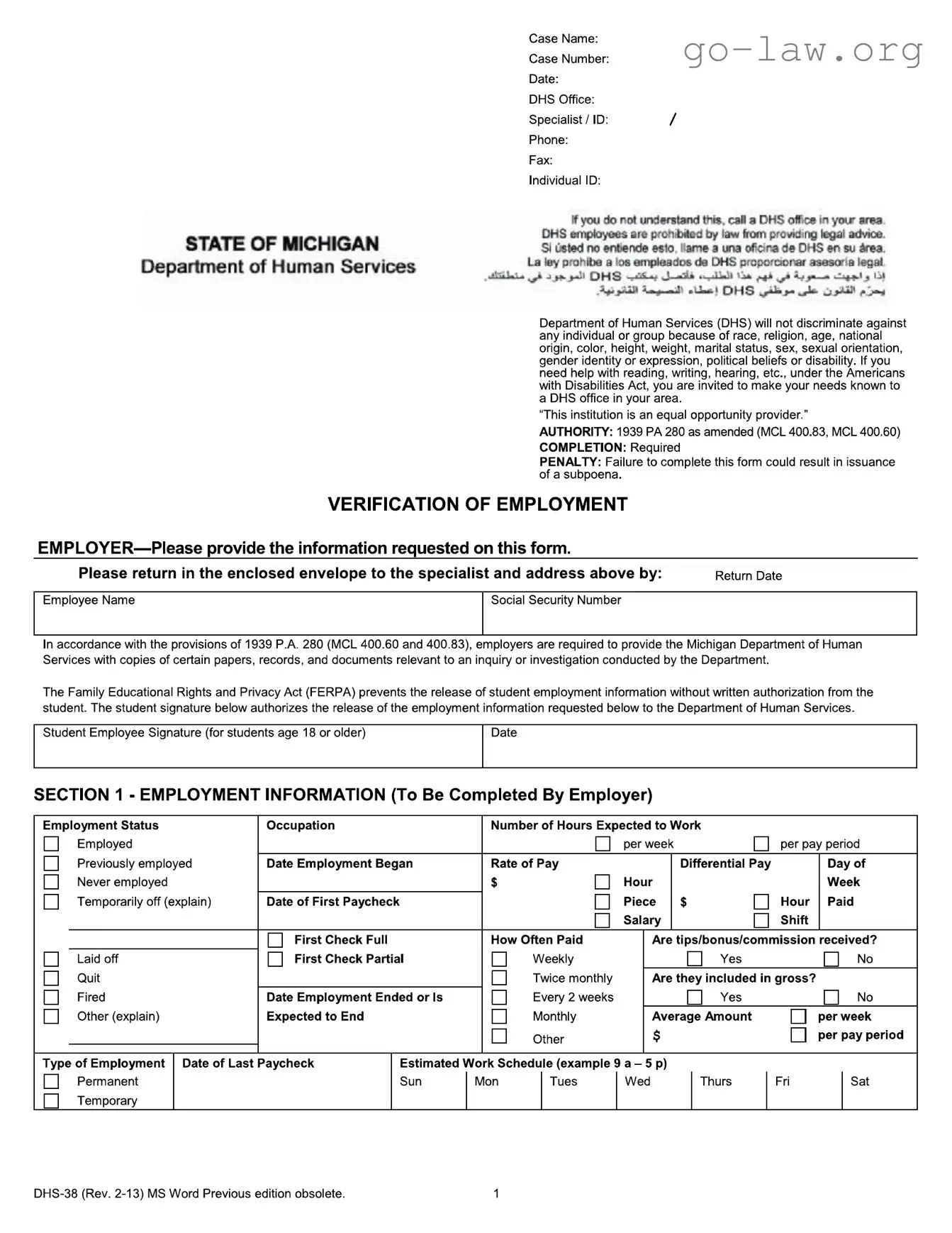 Download Dhs 38 Form in PDF