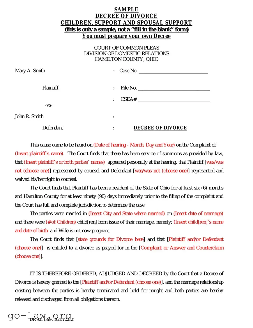 Download Divorce Decree Sample Form in PDF