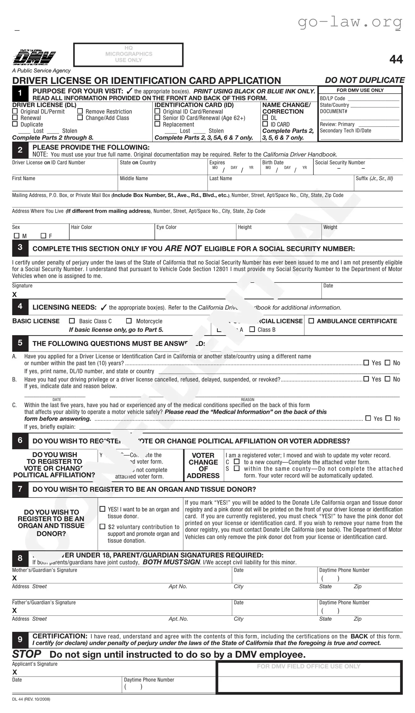 Download Ca Dmv Dl 44 Form in PDF