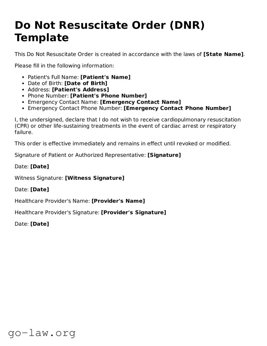 Blank Do Not Resuscitate Order Template