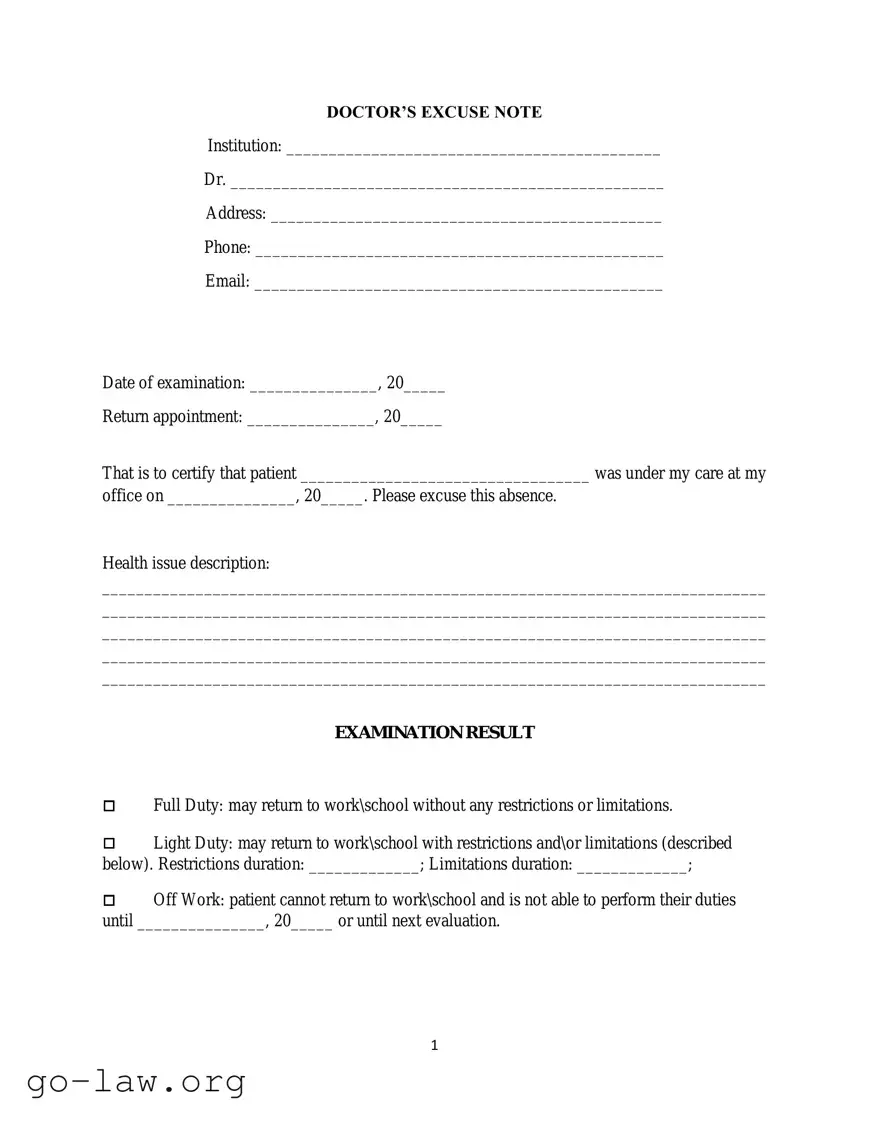 Download Doctors Excuse Note Form in PDF