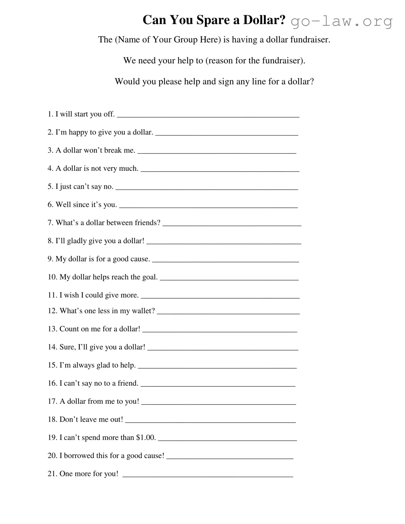 Download Donated A Dollar Form in PDF