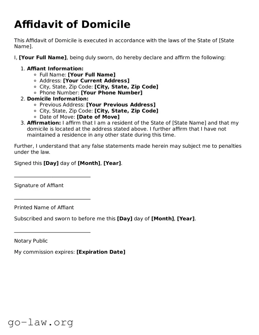 Blank Affidavit of Domicile Template