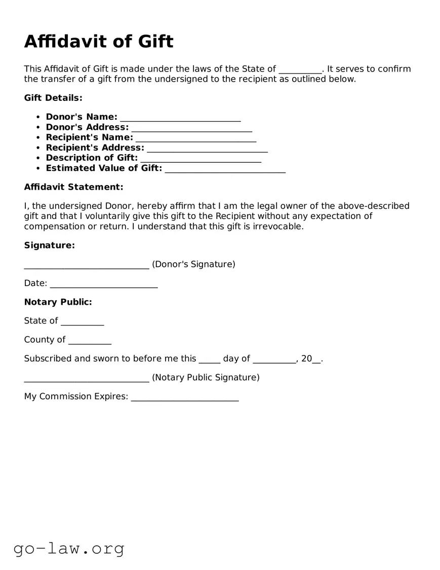 Blank Affidavit of Gift Template