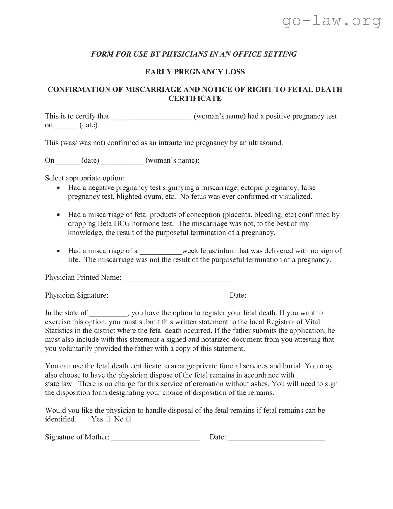 Download Miscarriage Discharge Paper Form in PDF